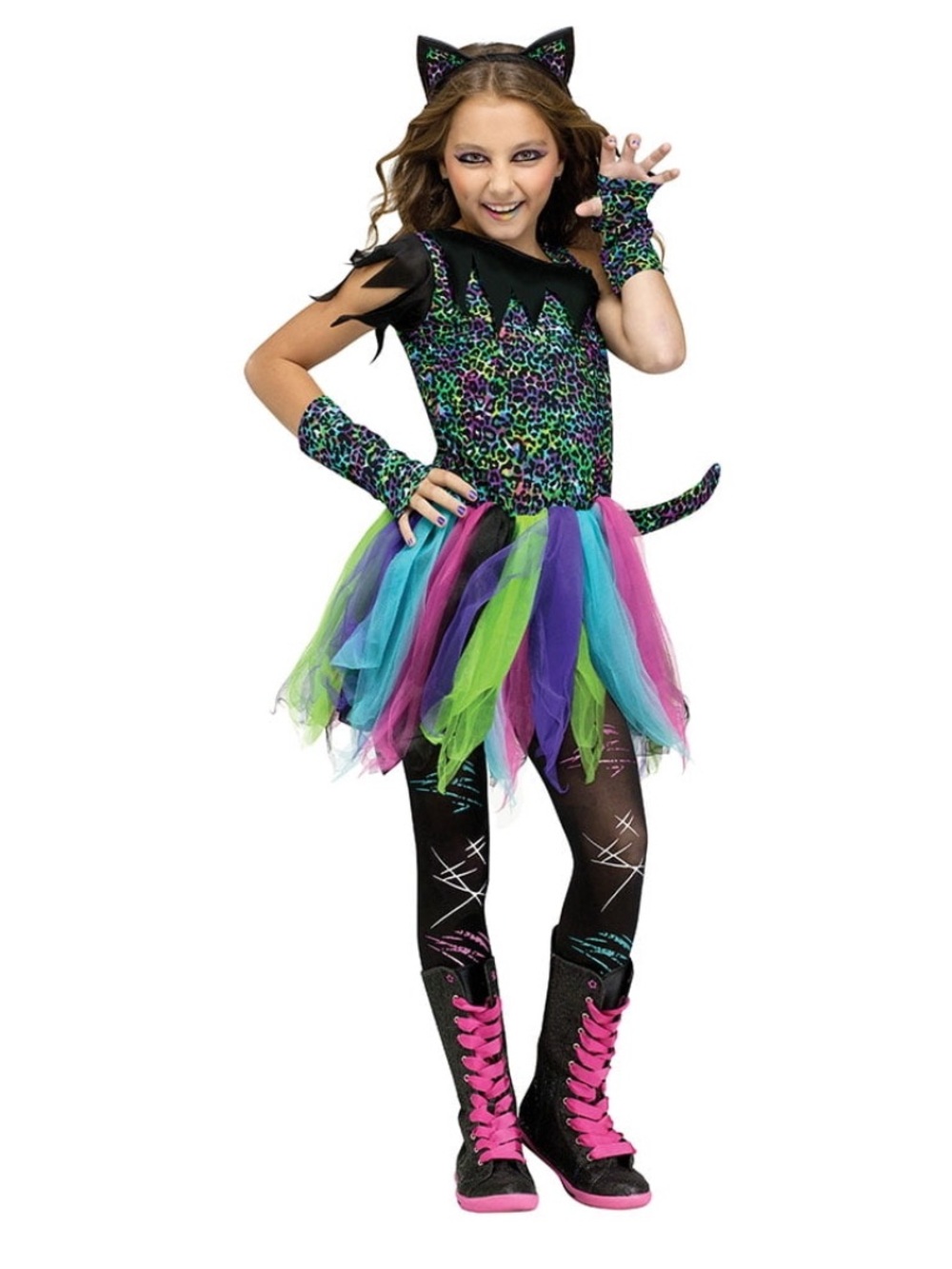 Spirit Halloween Neon Leopard Tulle Cat Costume Like New!